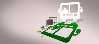 创意公交车形状倒影全国交通安全日背景模板